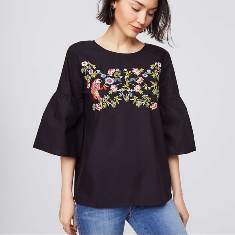 Loft NWT Black Embroidered Blouse